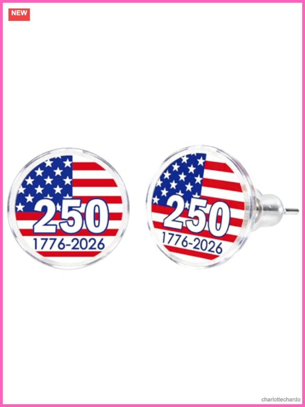 Patriotic Acrylic Stud Earrings Push Back Stars Stripes USA